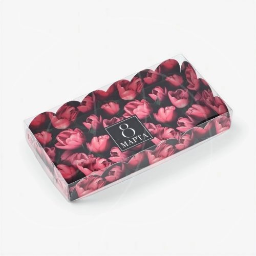 Коробка для сладостей с пластиковой крышкой "8 Марта" 10,5х21х3 см 10481623