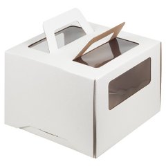 Коробка для торта с окошком и ручкой Белая 26х26х20 см 
