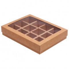 Коробка на 12 конфет с окошком Крафт 19х15х3,6 см 5 шт КУ-176 