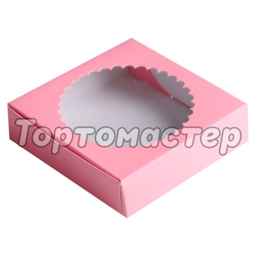 Коробка для печенья/конфет с окном Розовая 11,5х11,5х3 см 5 шт