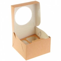 Коробка на 4 капкейка с окошком Белая/Крафт 25 шт OSQ MUF 4