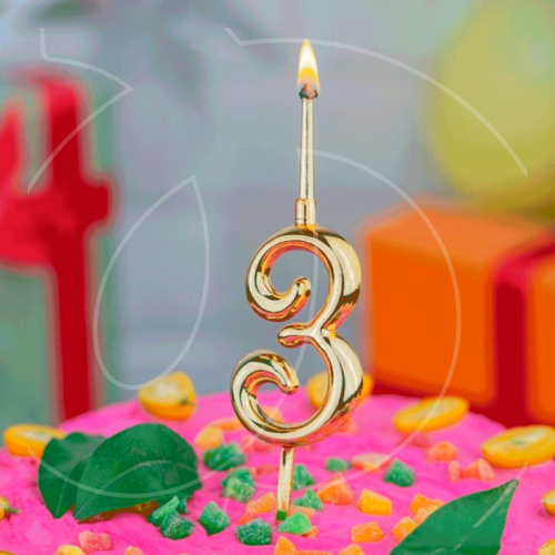Свеча декоративная Цифра "3" Золотая 