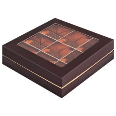 Коробка на 9 конфет с окном и золотым ложементом "Шоколад" 16х16х4,5 см 051542