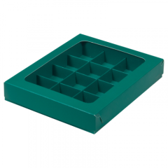 Коробка на 12 конфет с окошком Зелёная матовая 050250 ф