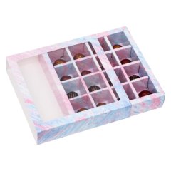 Коробка на 16 конфет с окошком Розовая 18х18х4 см ку-360,  ку-00360