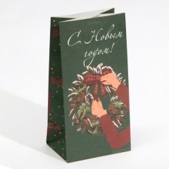 Пакет бумажный "Новогодний венок" 10х19х7 см 7801778