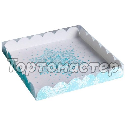 Коробка для сладостей с прозрачной крышкой "Снегопад" 21х21х3 см