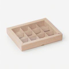Коробка на 6 конфет с прозрачной крышкой крафт 12х16х3 см 
