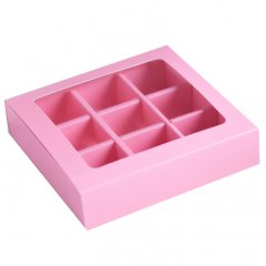 Коробка на 9 конфет раздвижная Розовая 13,7х13,7х3,7 см 4295967, КУ-024