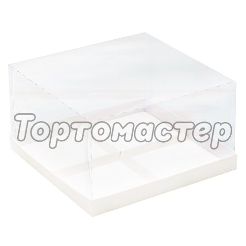 Коробка на 4 пирожных с пластиковой крышкой Белая 17х17х6 см