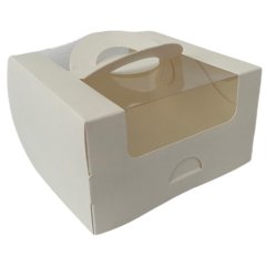 Коробка для бенто-торта с окном и ручкой Белая 14х14х8 см 5 шт КУ-445  КУ-00445