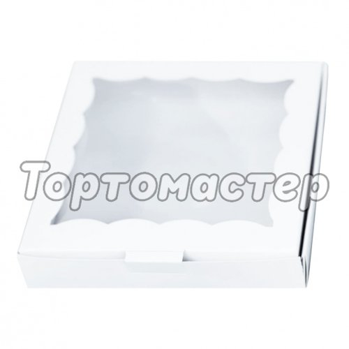 Коробка для печенья/конфет с фигурным окном Белая 15х15х3 см 