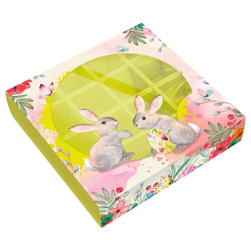 Коробка на 16 конфет с окошком "Зайчата" 17,7х17,7х3,8 см 5 шт КУ-677    КУ-00677