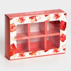 Коробка на 6 конфет "Новогодние подарки" 10х18,5х3 см 10449264