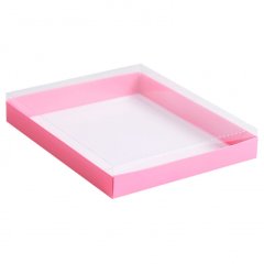 Коробка для сладостей с прозрачной крышкой Розовая 26х21х3 см КУ-143