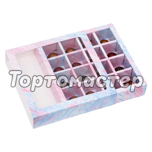 Коробка на 16 конфет с окошком Розовая 18х18х4 см ку-360,  ку-00360