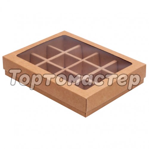 Коробка на 12 конфет с окошком Крафт 19х15х3,6 см КУ-176 
