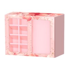 Коробка на 8 конфет и плитку шоколада с окошком Розовые цветы 17,7х17,85х3,85 см "КУ-569   КУ-00569 "