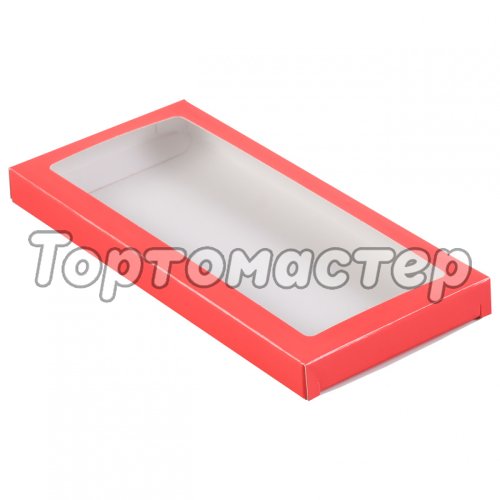 Коробка для шоколадной плитки с окошком Красная 18х9х1,4 см
