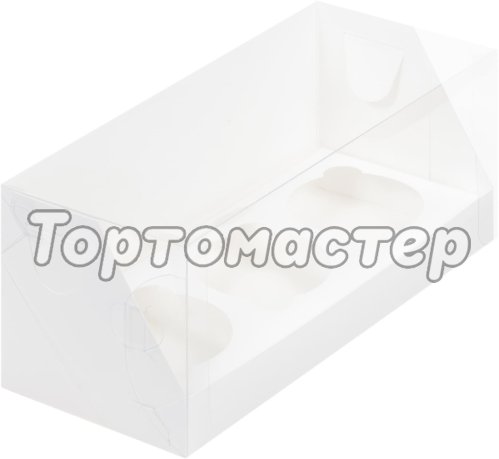 Коробка на 3 капкейка с окошком Белая 24х10х10 см