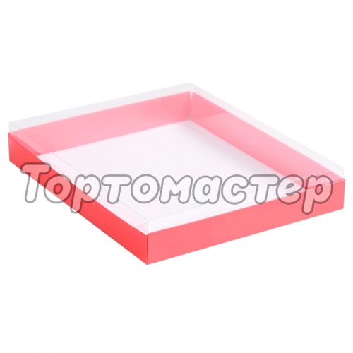 Коробка для сладостей с прозрачной крышкой Алая 26х21х3 см ку-139