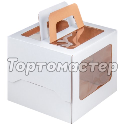 Коробка для торта с окном и ручкой Белая 22х22х20 см