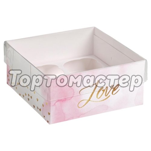 Коробка на 4 капкейка с окошком "Любовь" 16х16х7,5 см 3822485