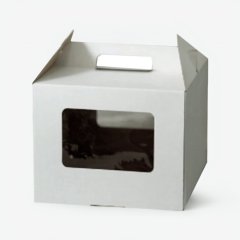 Коробка для торта с окном и ручкой белая 26х26х20 см HANDLE BOX I WW 260*260*200S